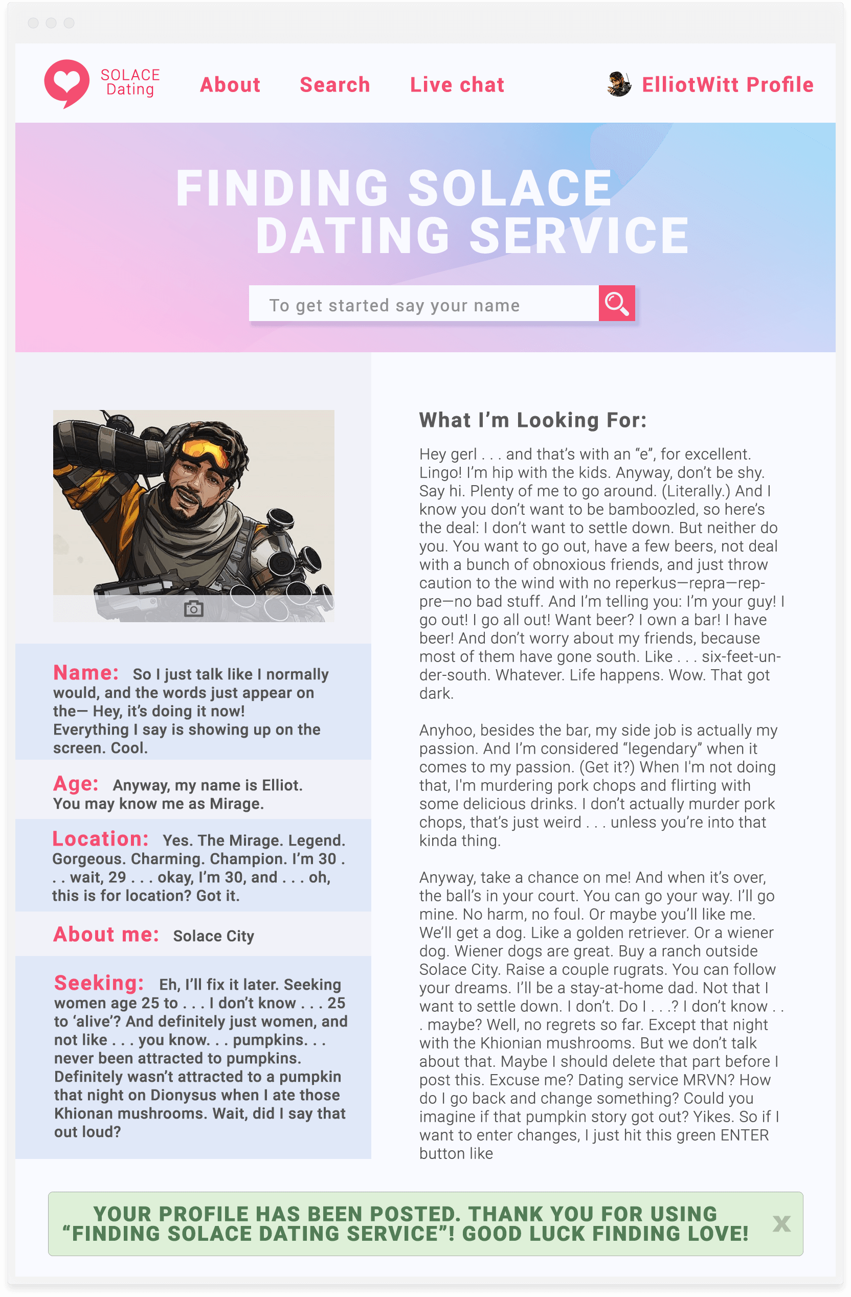 About me dating profile example female