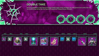 Double Take's reward tracker featuring various unlocks and four potential badges.