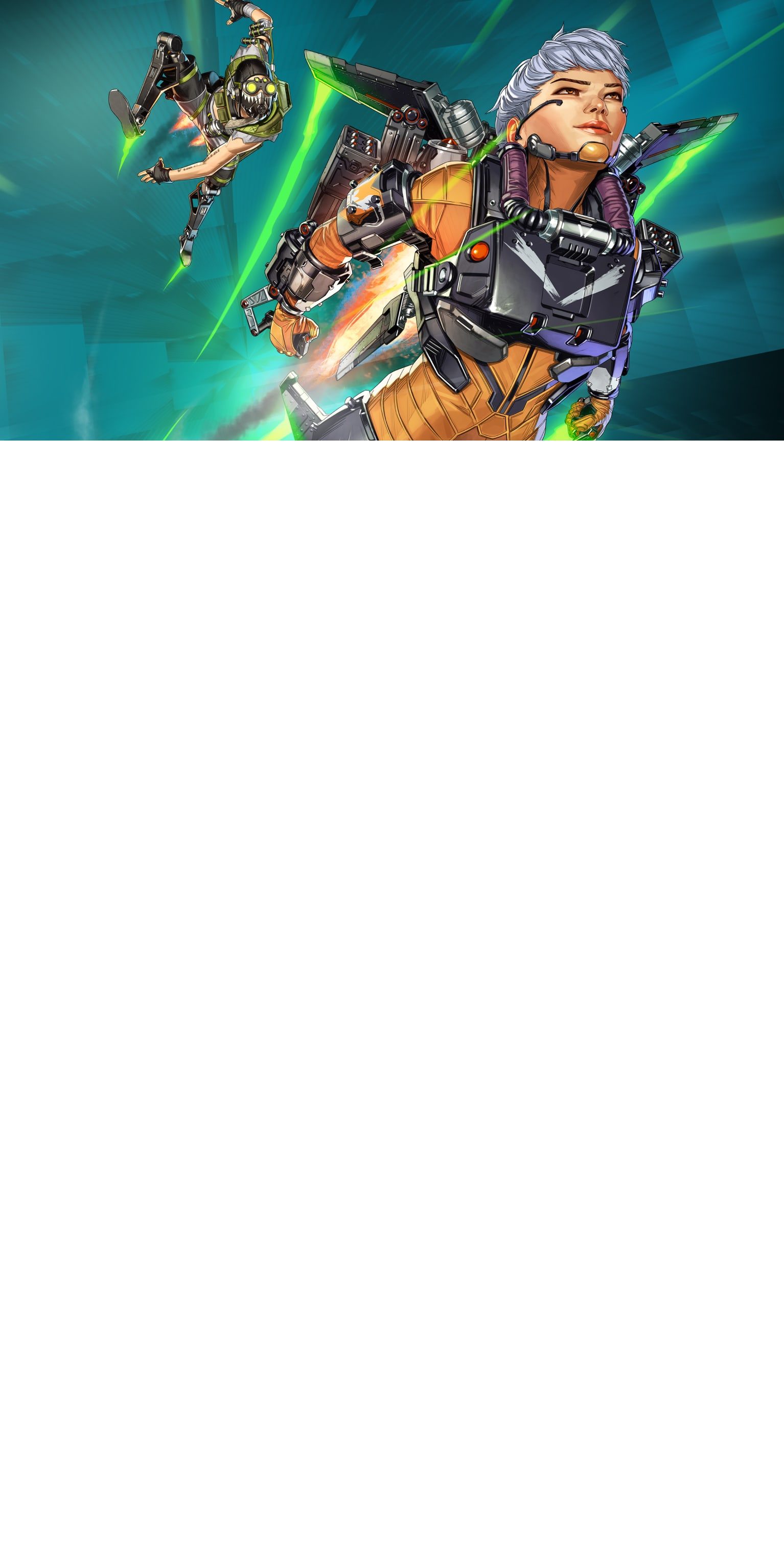 Apex Legends key art for season 26: Showdown. Maggie has Fuse in headlock while also holding a knife close to his face. Both of them have sly grins on their faces.