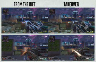 In-game screens showing the muzzle flash difference between From the Rift and Takeover for the Volt and Rampage.