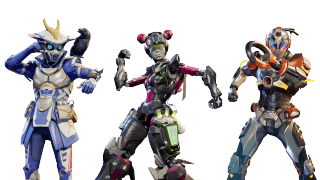 Three characters dressed in Mecha Strike Go costumes.