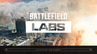 Urban battlefield scene with smoke and explosions in the background. The text "BATTLEFIELD LABS" is prominently displayed, suggesting a work in progress.