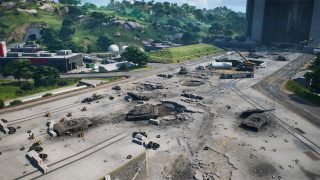 Vista shot of the battle-torn tarmac of the Orbital map's space centre