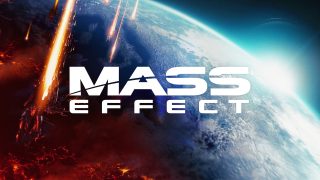 The "Mass Effect" logo overlays an image of a planet from space, part of it blue while the other appears to be in flames.