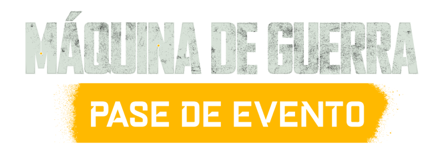 "Logotipo del Pase de evento Máquina de guerra de Battlefield 2042, con texto en negrita sobre un fondo amarillo".