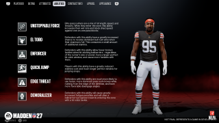 In-game Madden 27 image showing Myles Garrett of the Cleveland Browns and his X-factor abilities.