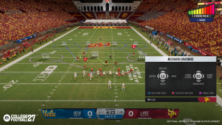 In-game College Football 27 screen showing receiver coverage in a match-up against between UCLA and USC.