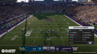 In-game College Football 27 screen showing a menu screen in a game between UCLA and Washington.
