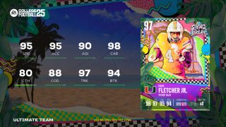 Image showing some in-game attributes and the OVR rating of Oregon Ducks defensive tackle Derrick Harmon.