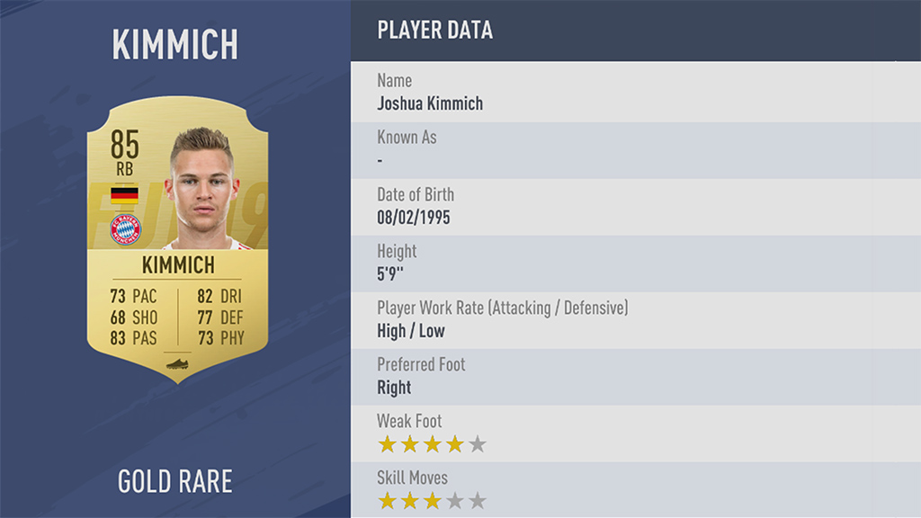 Kimmich, rating di 85 in FIFA 19