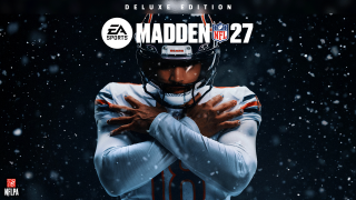Cover-art til EA Sports Madden NFL 27 Deluxe Edition med Caleb Williams fra Chicago Bears omgivet af faldende sne, mens han krydser armene under spilbranding i fed skrift.
