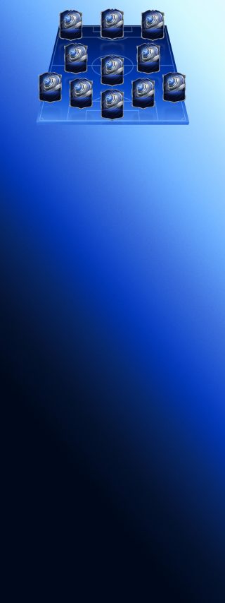 A formation graphic displaying 11 player cards arranged on a blue soccer field background, featuring a modern design.