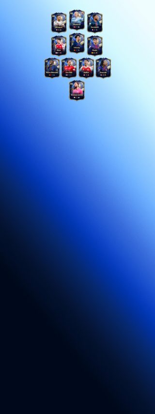 A formation graphic displaying 11 player cards arranged on a blue soccer field background, featuring a modern design.