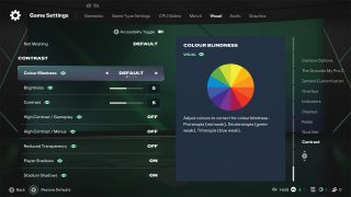 The display settings menu, highlighting the color blindness option which helps correct for Protanopia, Deuteranopia, and Tritanopia.