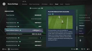 The 'Indicators' section in Visual Settings, showing options for customizing the Player Name Bar, Player Indicator Size, and Player Indicator Colours.