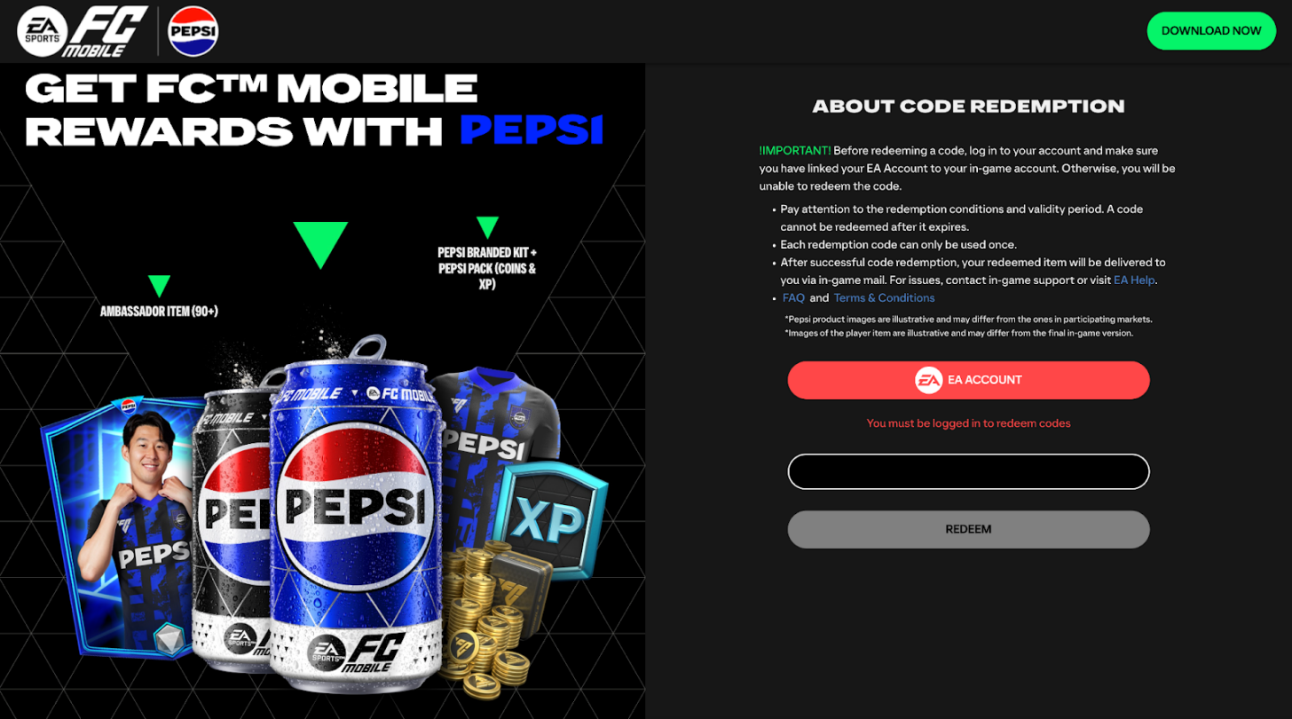 Ea sports fc mobile pepsi redeem code faq ea sports official site