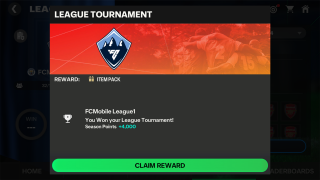 A screen detailing rewards earned for a league tournament, and a "Claim Reward" button.