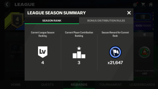 In-game screenshot showing a league season summary indicating a player's achieved ranks.