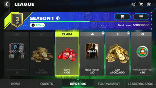 In-game screenshot of a seasons rewards screen, indicating ranks and their corresponding rewards. 