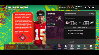 In game screenshot of Super Bowl Event featuring Patrick Mahomes in the background