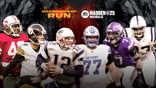 Madden NFL 25 Champion Run Key Art featuring many players from different teams and eras.