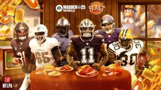 Various NFL players in a Cabin for Madden Mobile 25 Thanksgiving