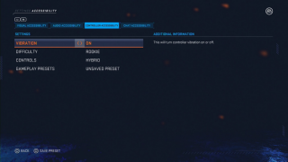 Accessibility settings screen. Third option down turns on rumble. See guide for more details.