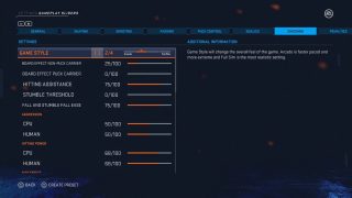 Gameplay settings screen.