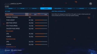 Gameplay settings screen.