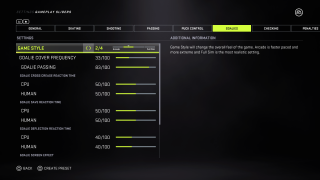 This picture shows the Goalie Settings listed below. 