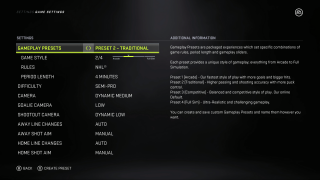 This picture shows the first screen of the Game settings menu.
