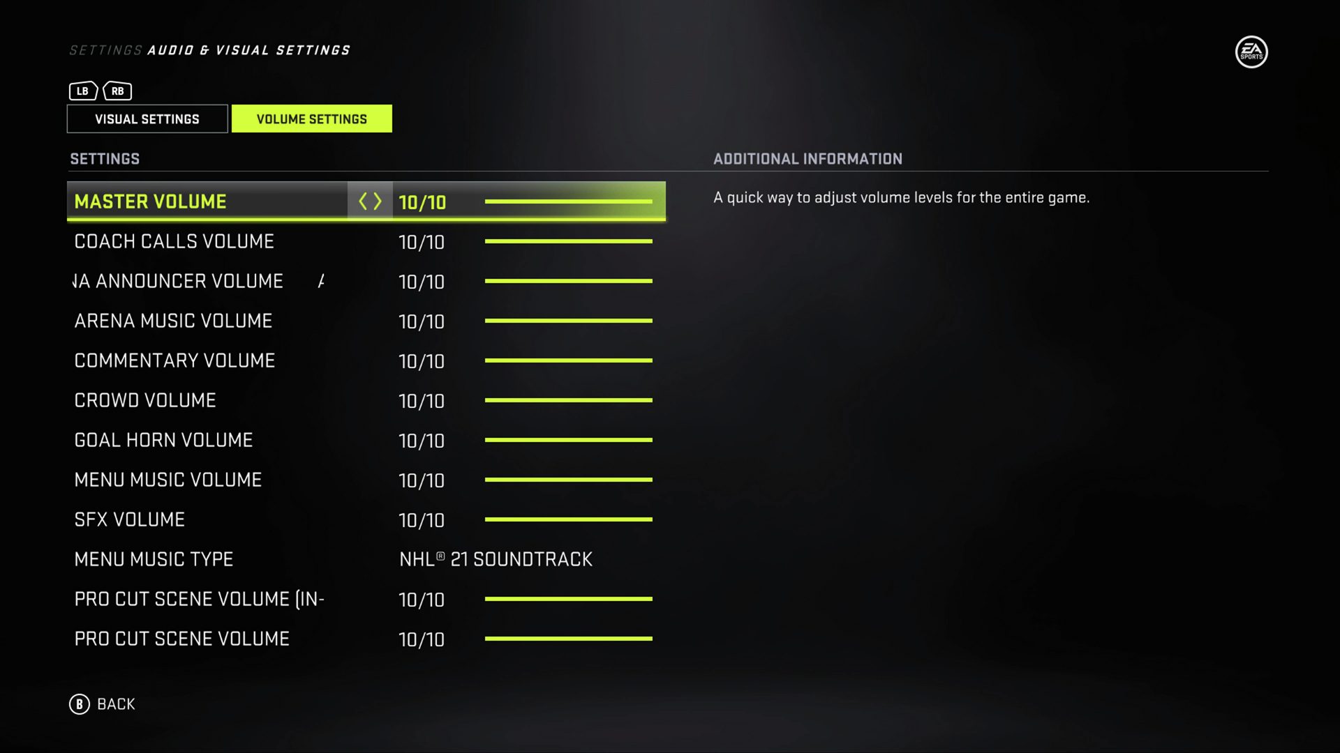NHL 21 Audio & Visual Settings For Xbox One