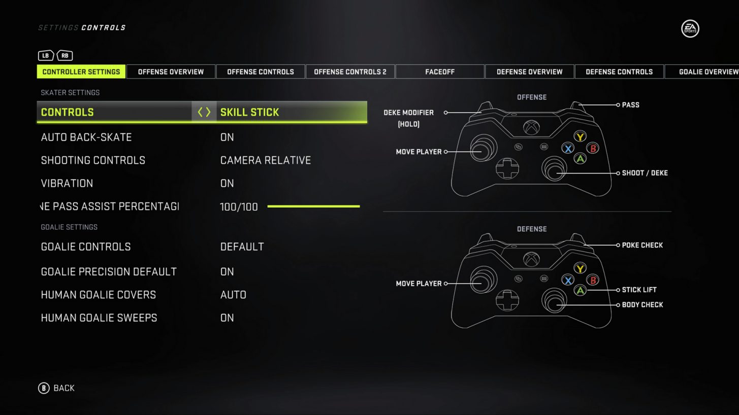 NHL 21 Controller Settings For Xbox One