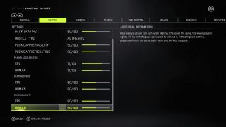 This picture shows the Skating Settings listed below.