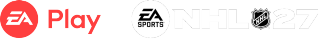 Composite image showing the EA Play logo in red and the EA SPORTS NHL 27 logo in white.