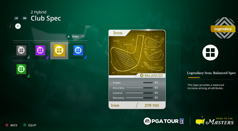 ea pga tour club specs