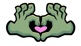 Image of two green hands make the shape of a heart