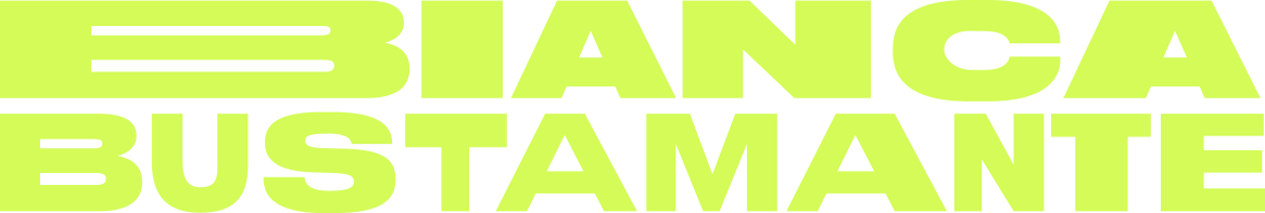 Bianca Bustamante's name in bright green and bold text