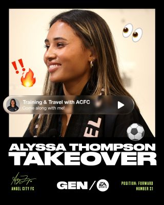 Picture of Alyssa Thompson with emojis around her and a social media bubble. The text reads: ALYSSA THOMPSON TAKEOVER.