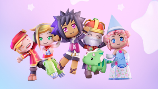 Several MySims Character stand side by side and cheer happily