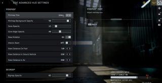 A settings screen from Battlefield 6, showing various visual settings. "Mini-map size" setting is selected.