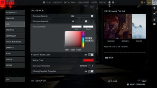 A settings screen from Battlefield 6, showing various optimizations for crosshair appearance and functionality.