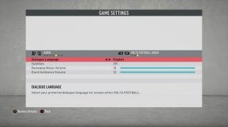 This picture shows the audio game settings for VOLTA FOOTBALL listed below. 
