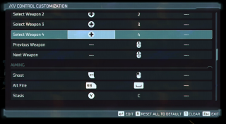 This image shows the Combat Control Customization settings listed below.