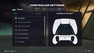 Controller Settings screen in FC 26, displaying control mapping on a PlayStation controller, with one command under customization.