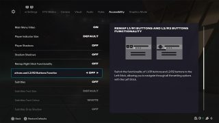 Accessibility Settings screen from FC 26, wherein the L1, L2, R1 and R2 buttons on the controller can be remapped.