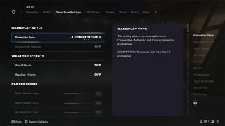 Game Type Settings screen from FC 26, wherein the Gameplay Type setting is selected and set to Competitive, alongside the description.