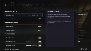 Game Type Settings screen from FC 26, wherein the Gameplay Type setting is selected and set to Custom, alongside the description.