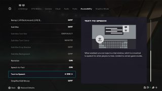 Accessibility Settings screen from FC 26, wherein the Text-to-Speech setting is selected and toggled on, alongside a preview.