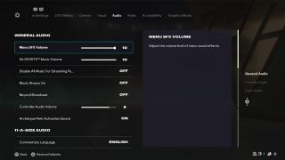 Audio settings screen from FC 26, wherein the Menu SFX Volume setting is selected and set to the maximum of 10.
